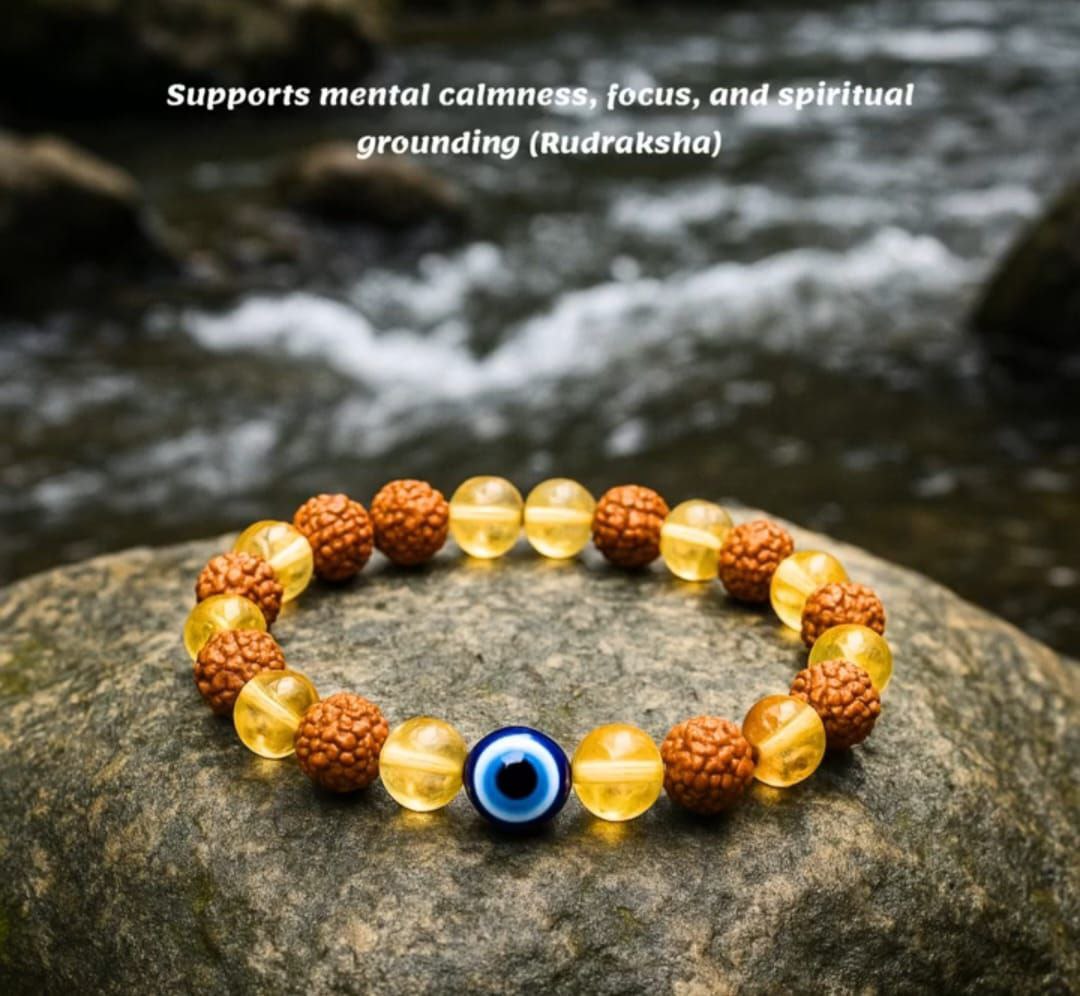 Rudraksha with Citrine Bracelet – Divine Protection & Abundance Energy